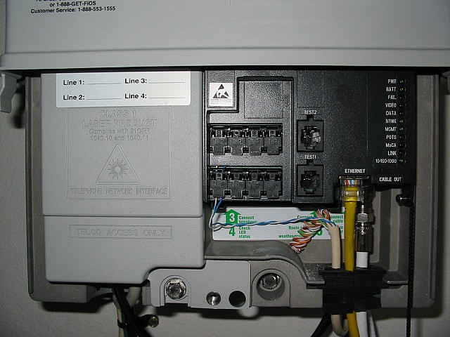 FiOS ONT: Cover Open computer network cable wiring 